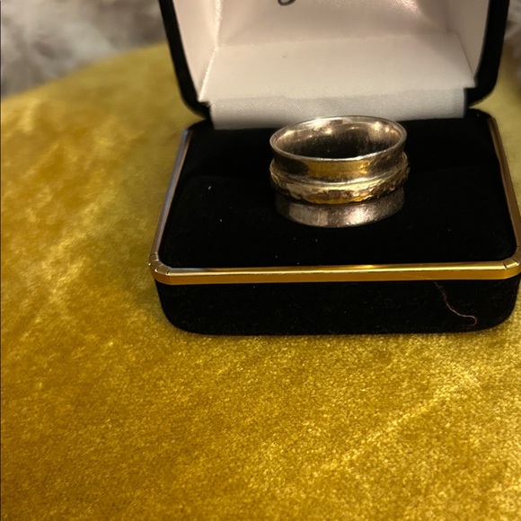 Baroni Sterling Silver Wide Ring With A Gold Band In Middle - Picture 2 of 10